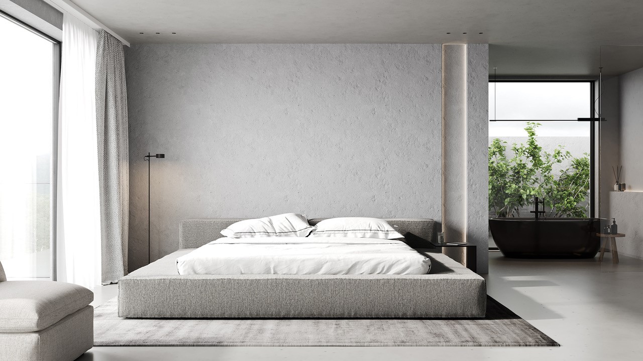Pohľadový betón minimalistický dizajn interiér