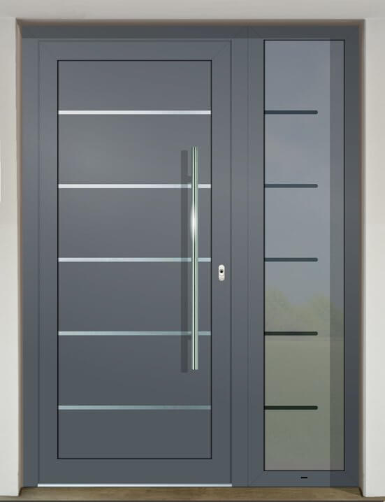 Szárnytakarásos ajtópanel GAVA Aluminium 542 homokfúvott üveggel Forto INV felülvilágítóval
