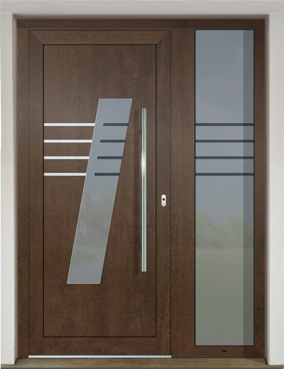 Inset door infill panel GAVA HPL 681 with sandblasted glass Asil INV and sandblasted glass P18 INV in sidelight